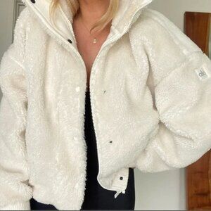 Alo Yoga Sherpa Varsity Jacket in Ivory